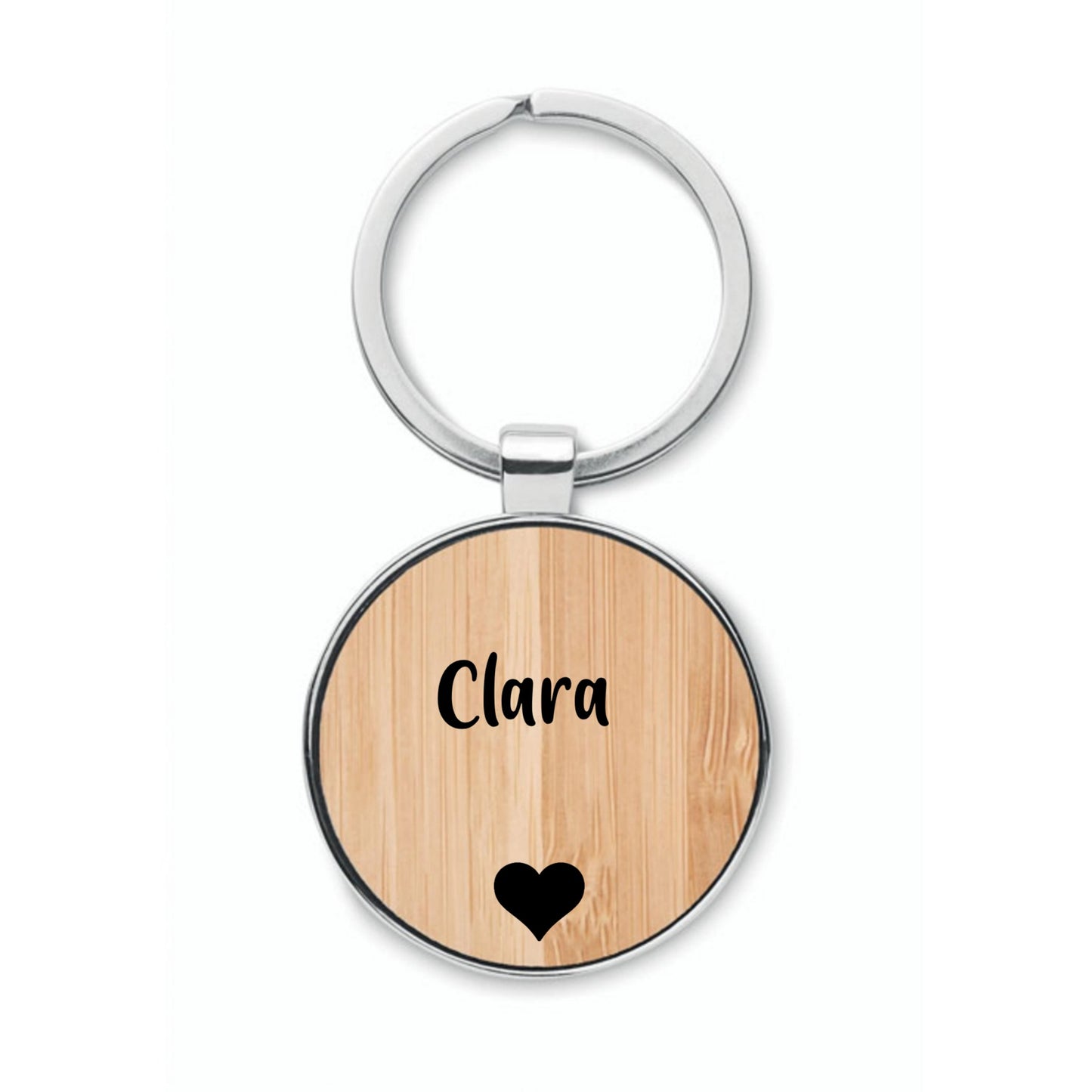 Porte-clés rond en bambou et métal