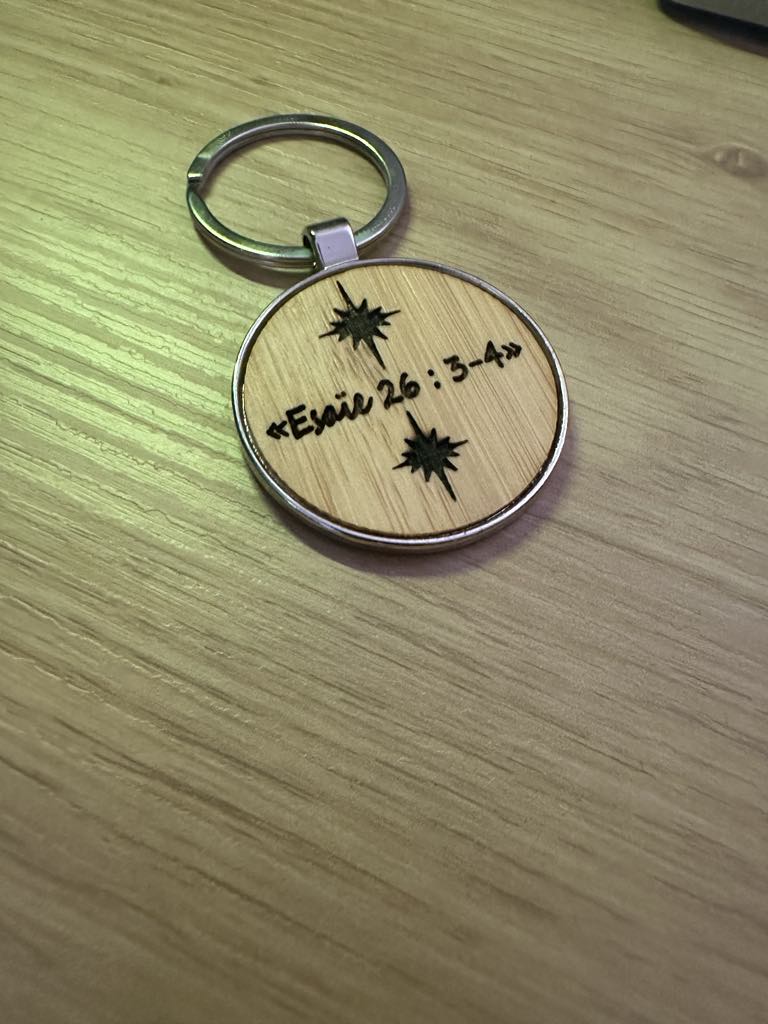 Porte-clés rond en bambou et métal