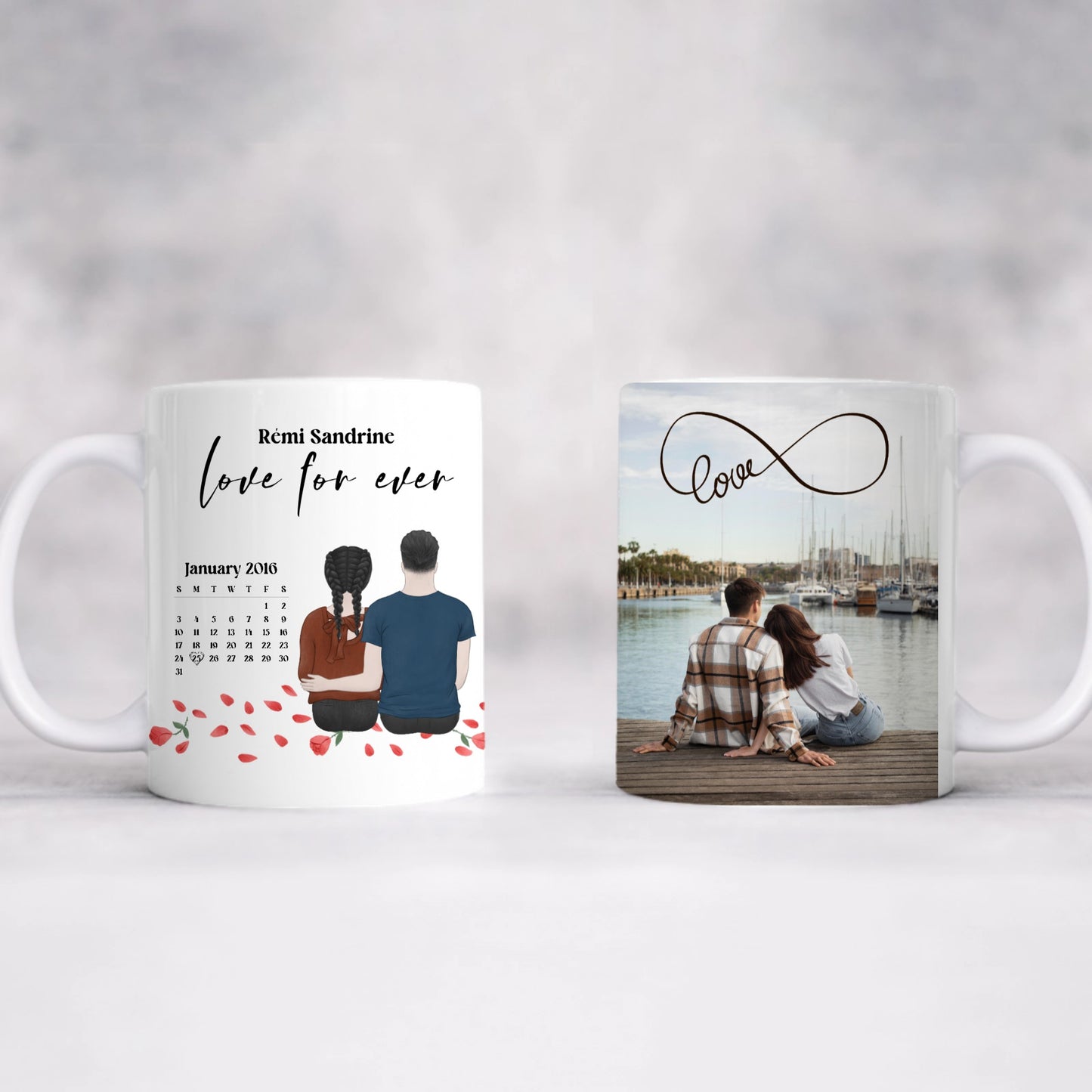 Mug personnalisé Titre ,calendrier, couple , noms & photo