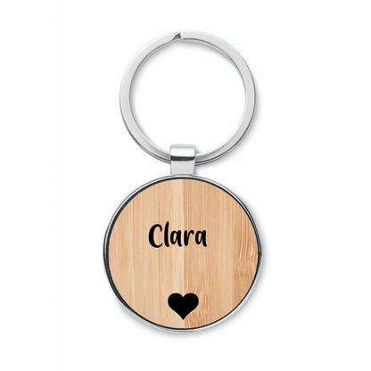 Porte-clés rond en bambou et métal