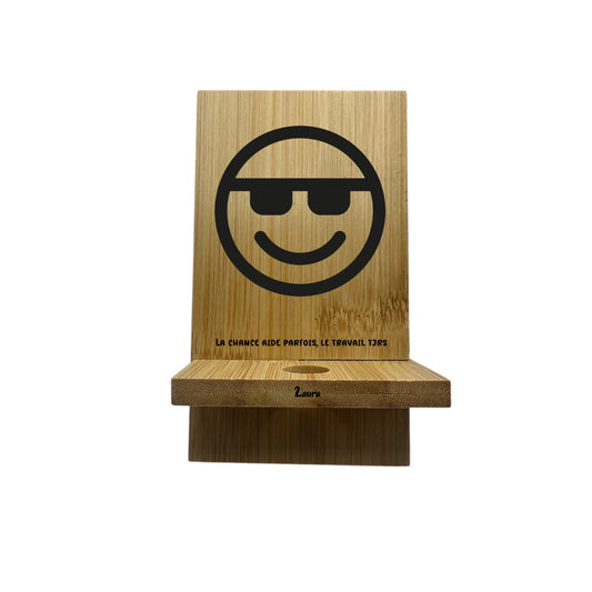 Support de téléphone personnalisé en bambou Nom & message