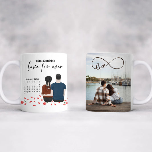 Mug personnalisé Titre ,calendrier, couple ,  noms & photo