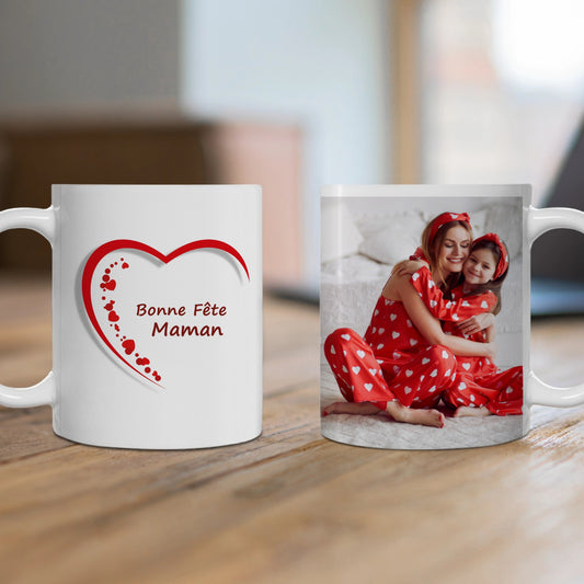 Mug Personnalisé Bonne Fête des mères avec coeur rouge et photo
