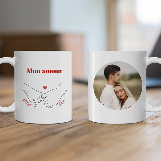 Mug personnalisé Titre et des mains différentes et votre Photo