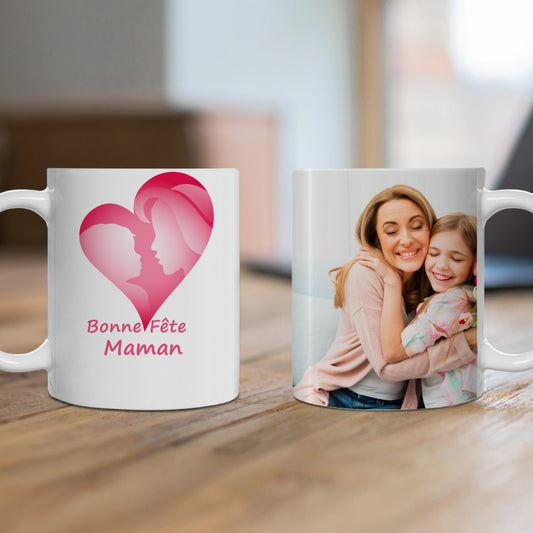 Mug Personnalisé Bonne Fête des mères avec coeur rose et photo