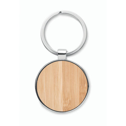 Porte-clés rond en bambou et métal